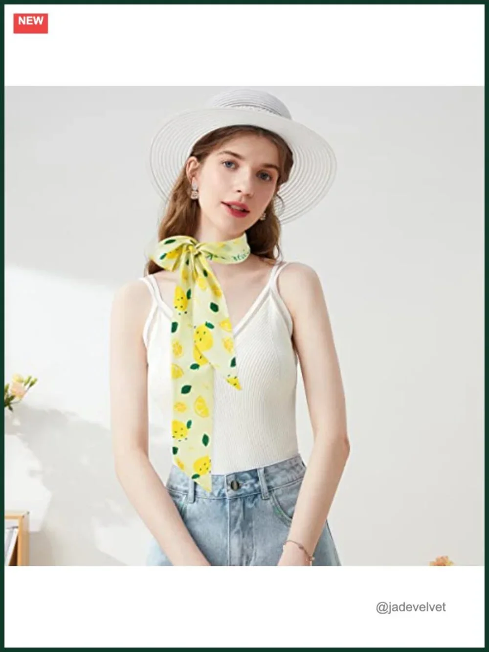 Reversible Skinny Scarf Summer Lemon Print Hair Scarf Neck Ribbon